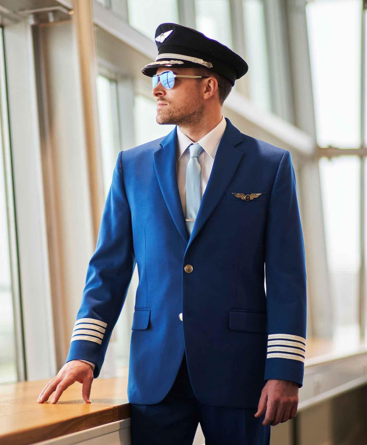 Pilot in a blue uniform